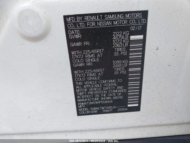 Nissan ROGUE SV 2017 KNMAT2MV9HP558414 Image 9