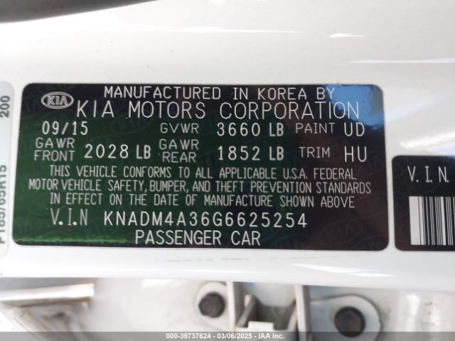 KNADM4A36G6625254 KIA RIO LX