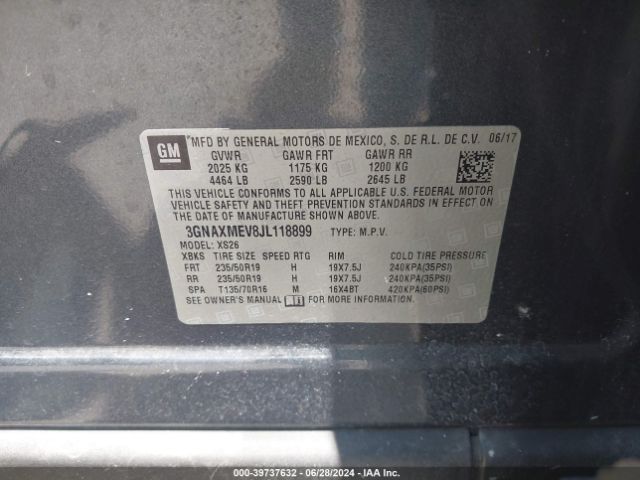 3GNAXMEV8JL118899 Chevrolet Equinox Premier