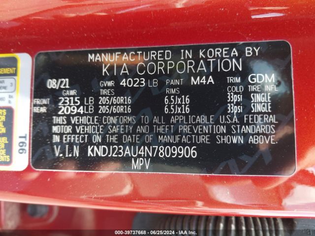 KNDJ23AU4N7809906 KIA SOUL LX