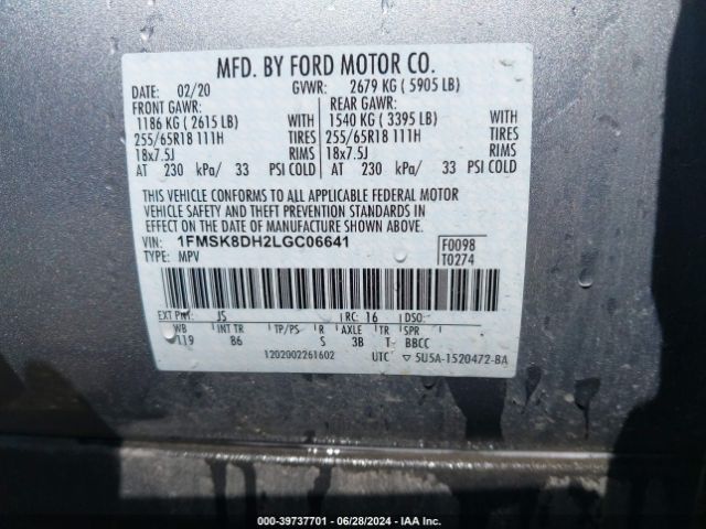 2020 FORD EXPLORER 1FMSK8DH2LGC06641 Photo 8
