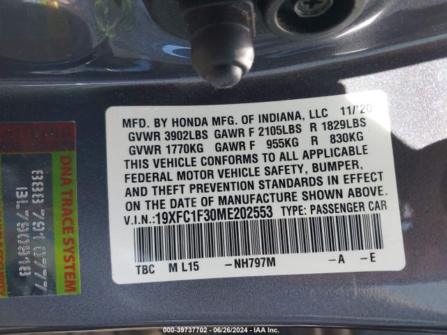 19XFC1F30ME202553 Honda CIVIC EX