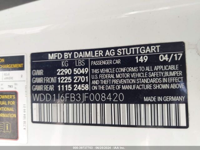 WDD1J6FB3JF008420 Mercedes-Benz E 400