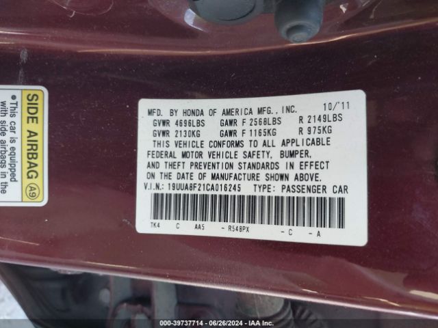 2012 ACURA TL 19UUA8F21CA016245 Photo 8