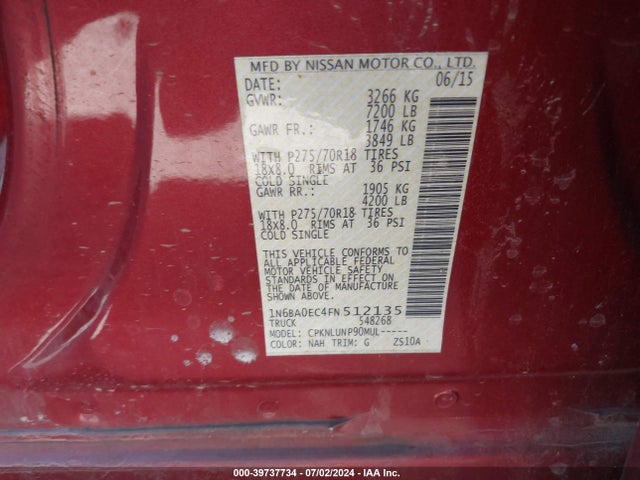 Nissan Titan Pro-4x 2015 1N6BA0EC4FN512135 Image 9