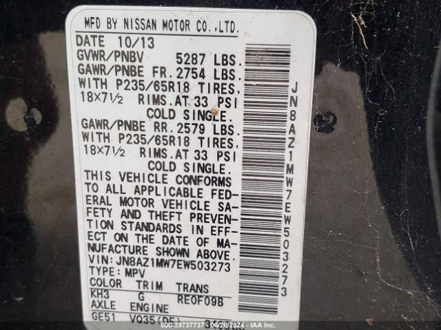 JN8AZ1MW7EW503273 Nissan MURANO S