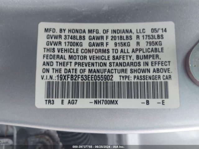 19XFB2F53EE055902 Honda Civic Lx