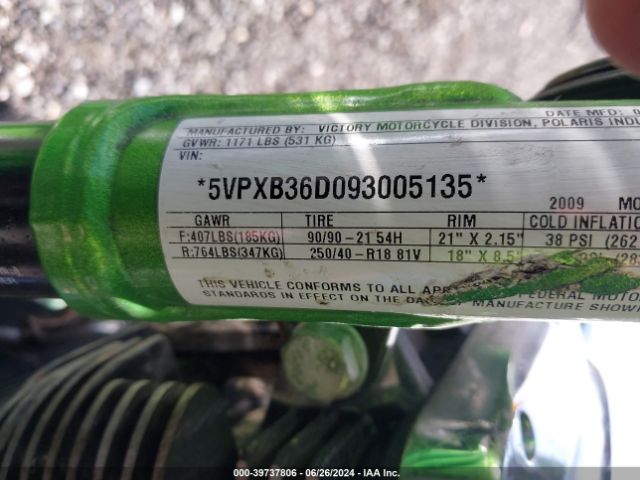 2009 VICTORY MOTORCYCLES VEGAS 5VPXB36D093005135 Photo 9