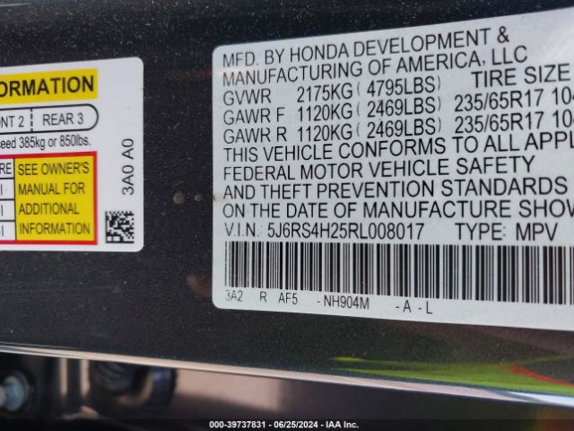 5J6RS4H25RL008017 Honda Cr-v Lx Awd