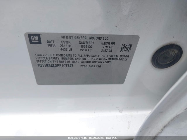 Chevrolet MALIBU LS 2015 1G11B5SL3FF197747 Image 9