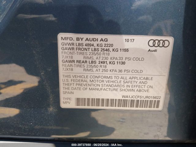 WA1JCCFS1JR015622 Audi Q3 2.0t Premium/2.0t Sport Premium