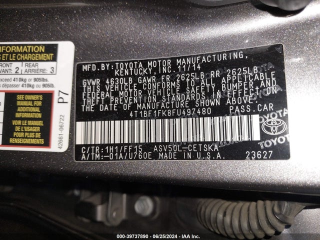 Toyota CAMRY SE 2015 4T1BF1FK8FU497480 Image 9