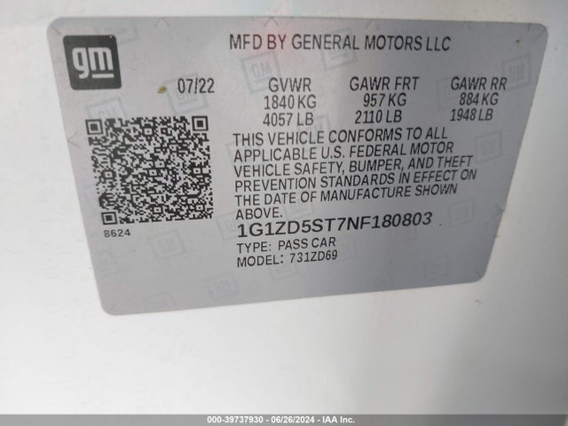 Chevrolet Malibu Fwd Lt 2022 1G1ZD5ST7NF180803 Image 9