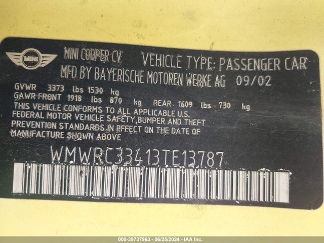 2003 MINI COOPER WMWRC33413TE13787 Photo 8