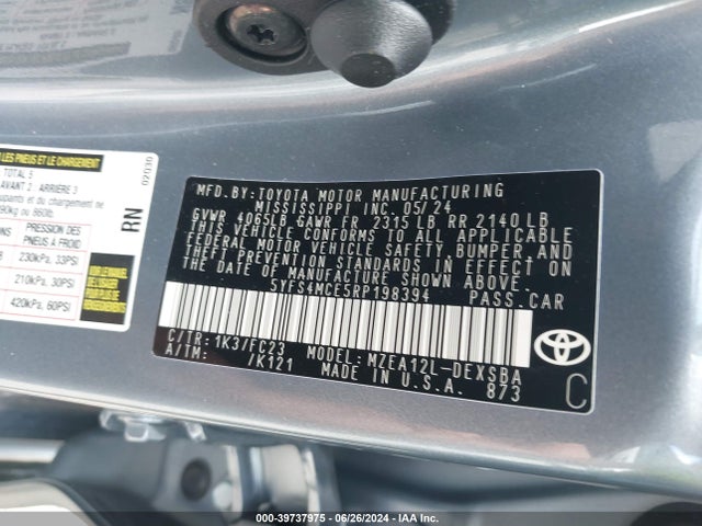 Toyota COROLLA SE 2024 5YFS4MCE5RP198394 Image 9