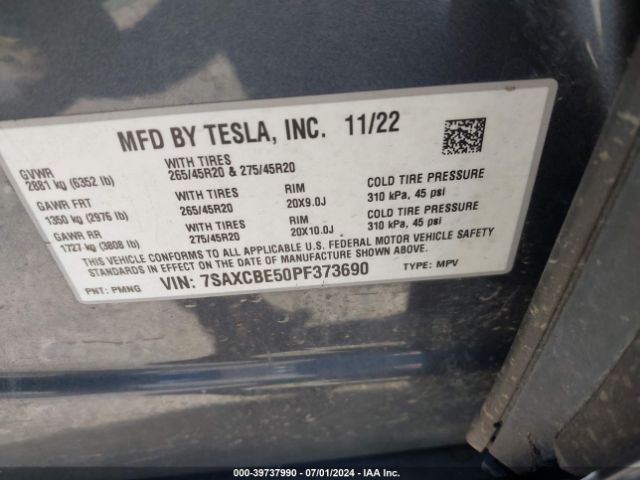 7SAXCBE50PF373690 Tesla Model X Dual Motor All-wheel Drive/standard Range