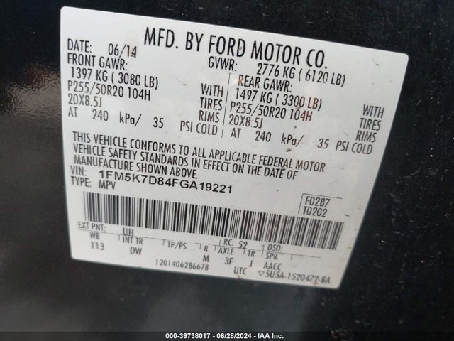 Ford EXPLORER XLT 2015 1FM5K7D84FGA19221 Image 9