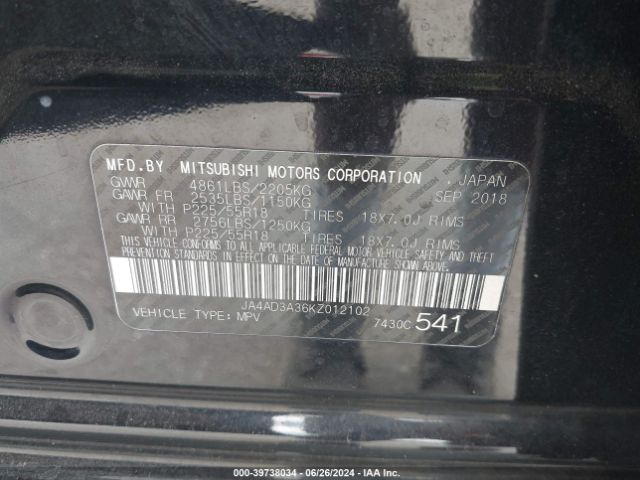 JA4AD3A36KZ012102 Mitsubishi Outlander Sel