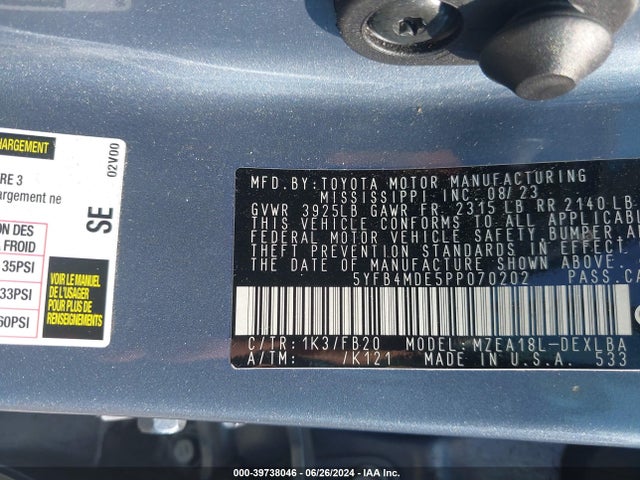 Toyota COROLLA LE 2023 5YFB4MDE5PP070202 Image 9