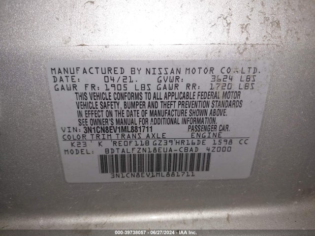 Nissan Versa Sv Xtronic Cvt 2021 3N1CN8EV1ML881711 Image 9