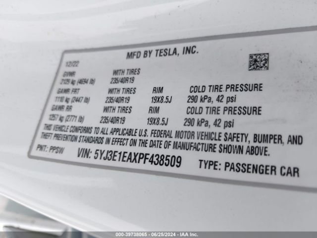5YJ3E1EAXPF438509 Tesla Model 3 Rear-wheel Drive