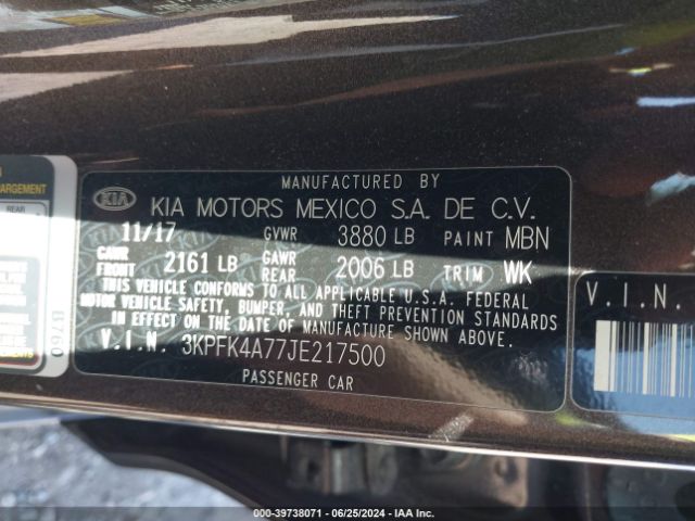 3KPFK4A77JE217500 KIA FORTE LX