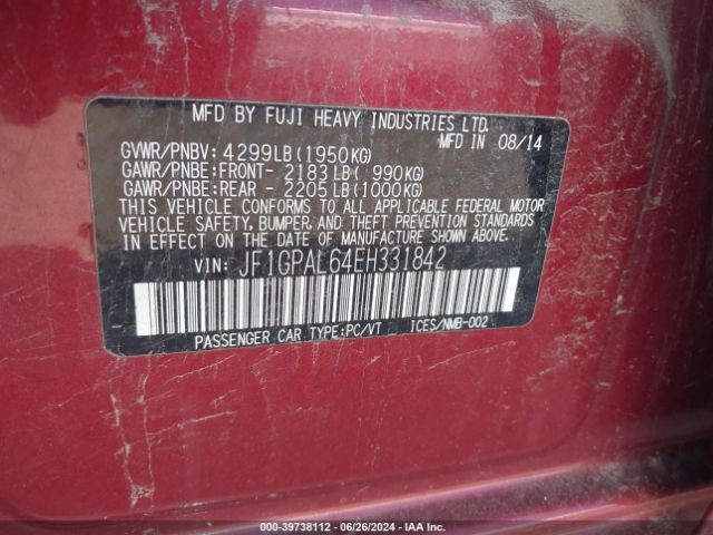 JF1GPAL64EH331842 Subaru Impreza 2.0i Sport Premium