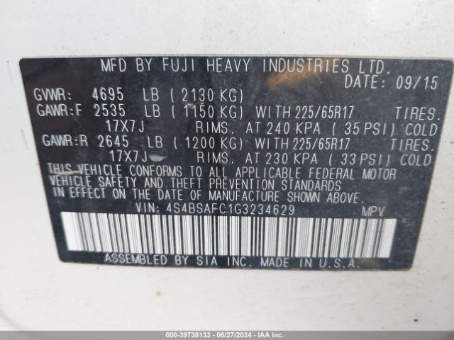 4S4BSAFC1G3234629 Subaru Outback 2.5i Premium
