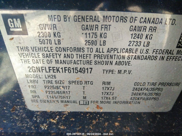 Chevrolet EQUINOX 1LT 2015 2GNFLFEK1F6154917 Image 9