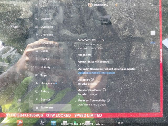 5YJ3E1EB4KF385906 Tesla Model 3 Long Range/performance