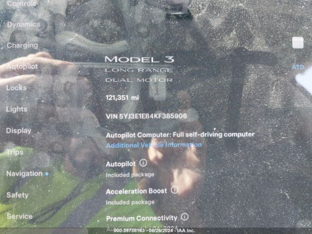 5YJ3E1EB4KF385906 Tesla Model 3 Long Range/performance