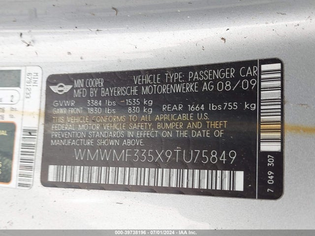 2009 MINI COOPER WMWMF335X9TU75849 Photo 8