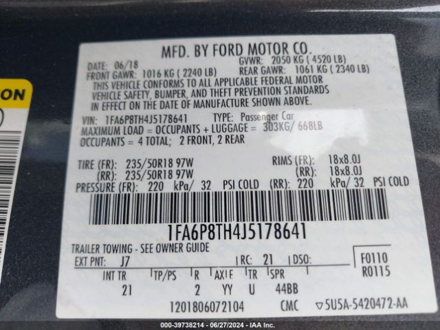 1FA6P8TH4J5178641 Ford Mustang Ecoboost