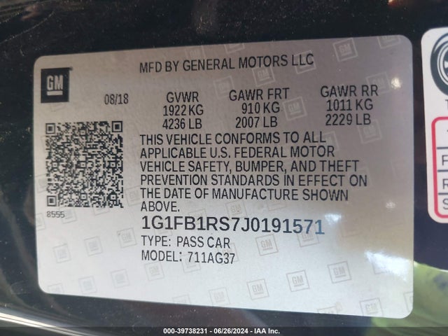 Chevrolet Camaro 1lt 2018 1G1FB1RS7J0191571 Image 9