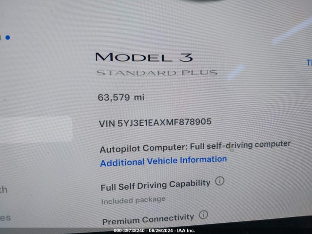 5YJ3E1EAXMF878905 Tesla Model 3 Standard Range Plus Rear-wheel Drive