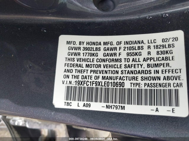 Honda Civic Touring 2020 19XFC1F9XLE010690 Image 9