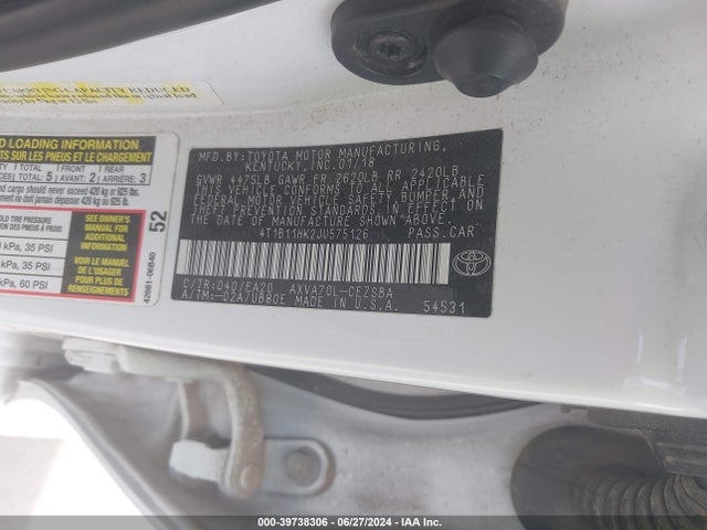 Toyota CAMRY SE 2018 4T1B11HK2JU575126 Image 9