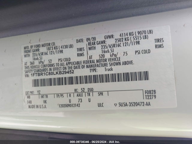 Ford Transit-250 2020 1FTBR1C80LKB29452 Image 9