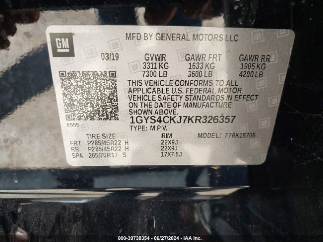 1GYS4CKJ7KR326357 Cadillac Escalade Premium Luxury