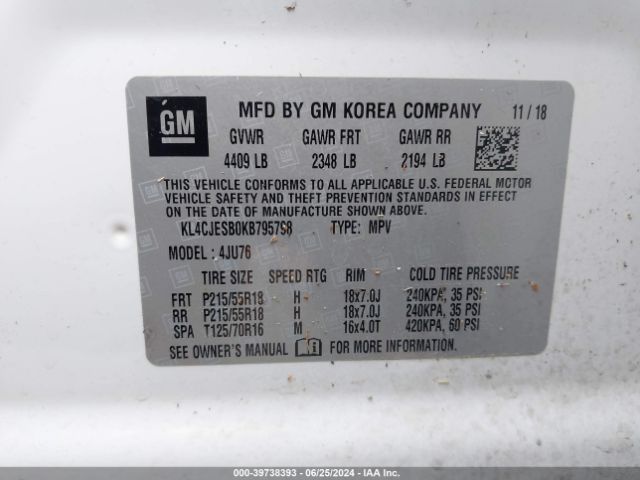 KL4CJESB0KB795798 Buick Encore Awd Preferred