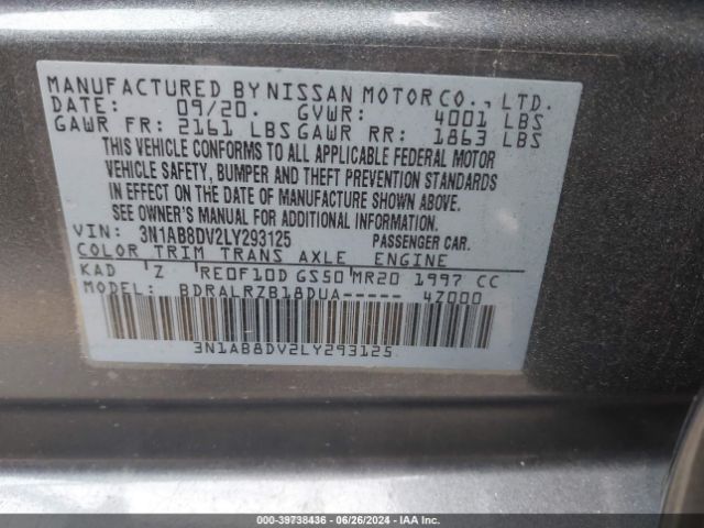 3N1AB8DV2LY293125 Nissan Sentra Sr Xtronic Cvt