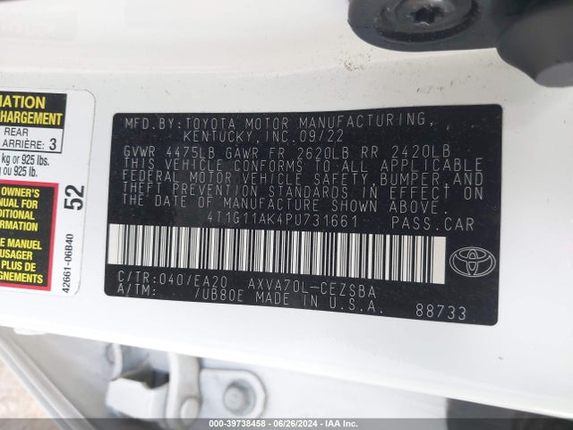 Toyota CAMRY SE 2023 4T1G11AK4PU731661 Image 9