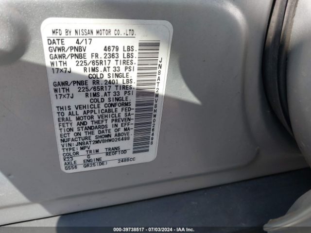 JN8AT2MV8HW026498 Nissan ROGUE S