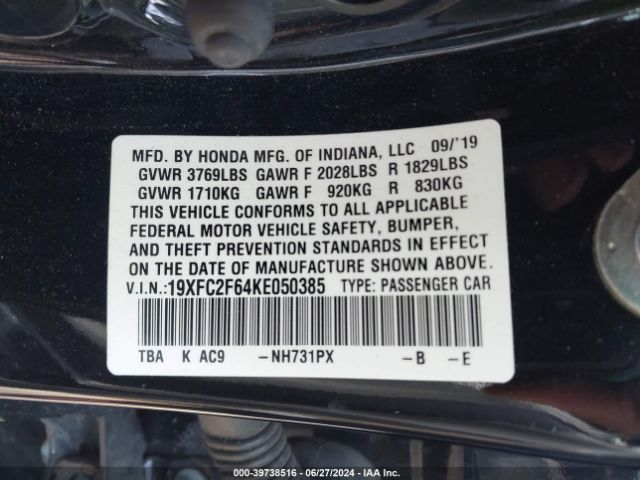 19XFC2F64KE050385 Honda Civic Lx