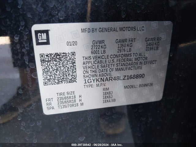 1GYKNAR48LZ168890 Cadillac Xt5 Fwd Luxury