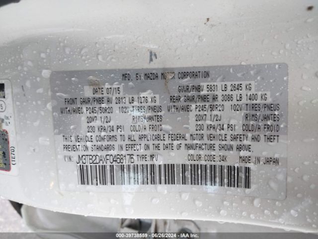 JM3TB2DAXF0468176 Mazda Cx-9 Grand Touring
