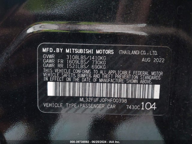 ML32FUFJ0PHF00398 Mitsubishi Mirage G4 Black Edition/es/le
