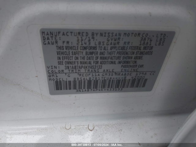 Nissan SENTRA S 2019 3N1AB7AP4KY453133 Image 9