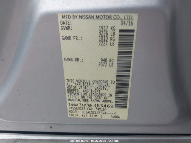 Nissan Altima 2.5 S 2016 1N4AL3AP7GN363469 Image 9