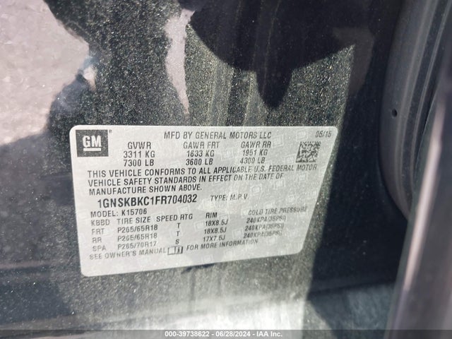 Chevrolet Tahoe Lt 2015 1GNSKBKC1FR704032 Image 9